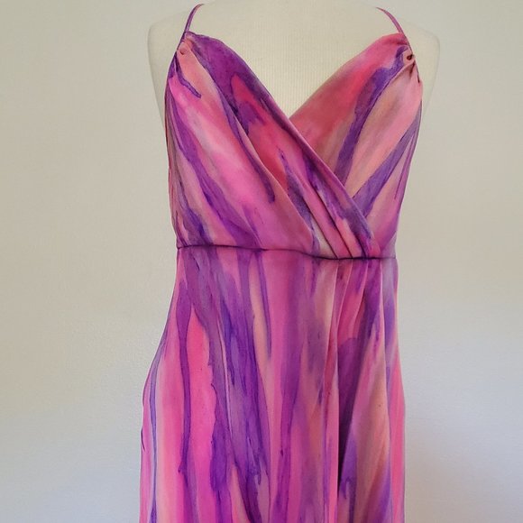 J. Crew Dresses & Skirts - NEW painted long Maxi dress Silk Blue Pink Purple 10 12 14 XL large tie dye prom